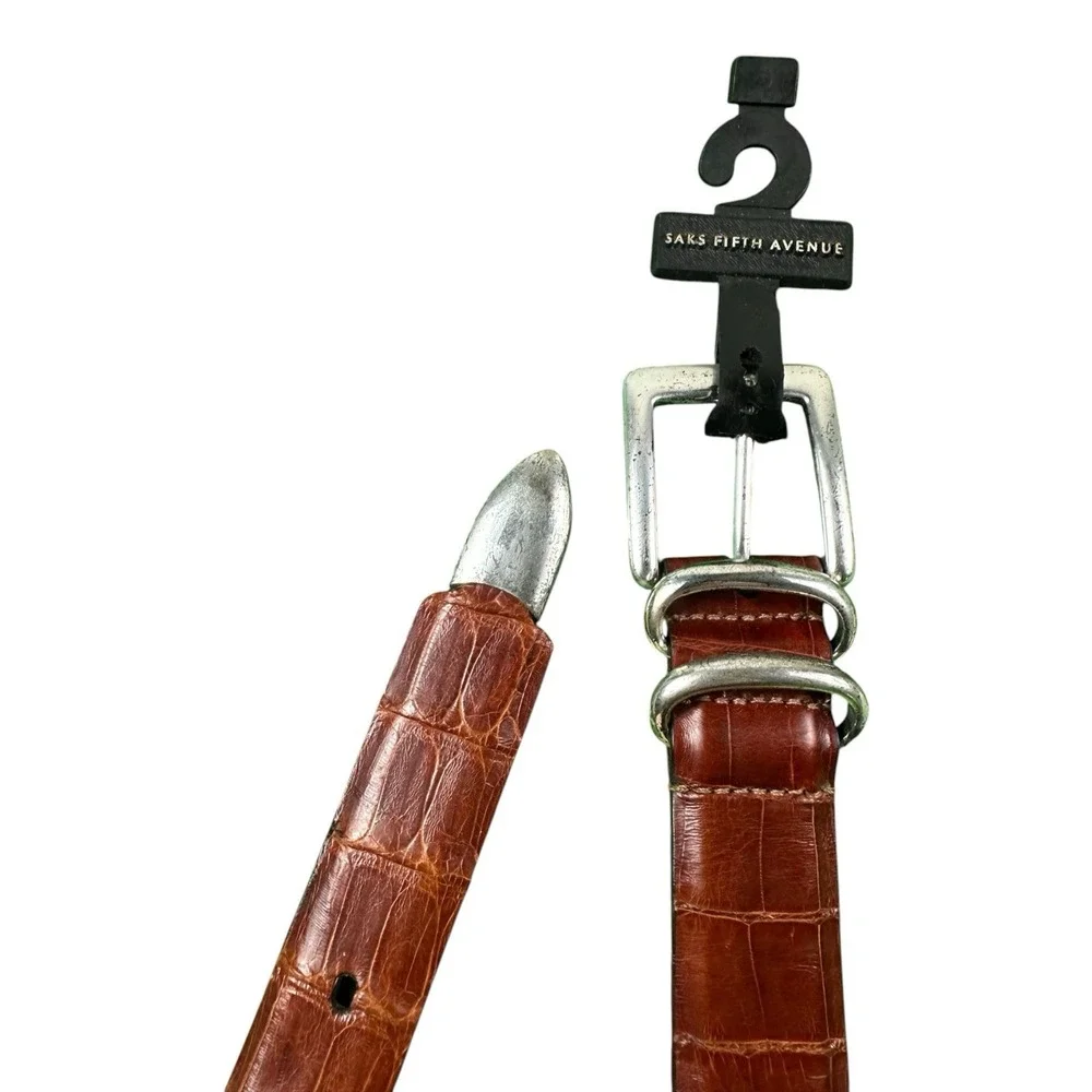 Saks Fifth Ave Brown Genuine Crocodile Mens Belt Size 42 NWOT